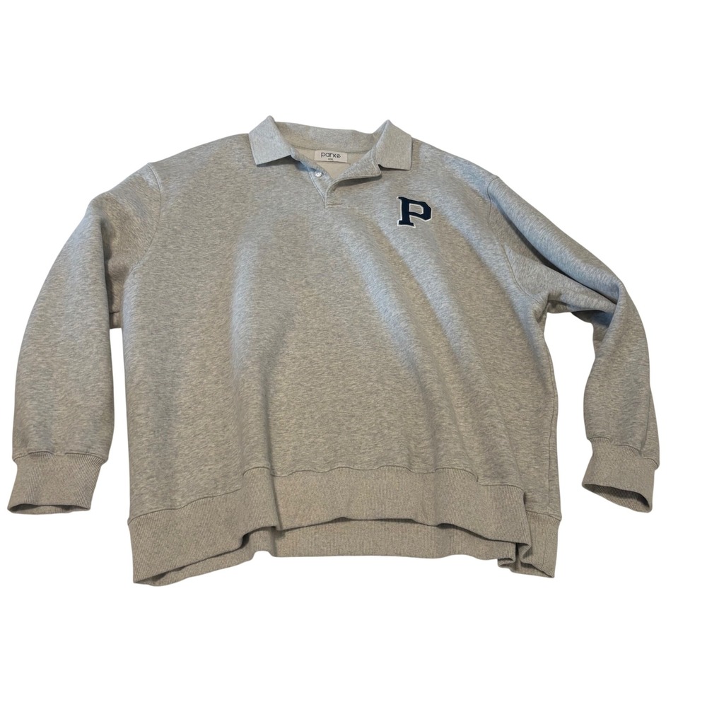 Parke Rugby Sweatshirt Classic Grey Oversized Polo Pullover XXL